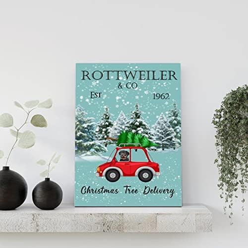 Испорака на новогодишни дрвени знаци Ретро Ротвејлер Црвен камион Позитивен wallиден плакета здраво зимска дрво украс фарма