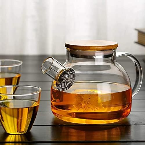 Стакло чајник од стаклена чаша, чајник од 33,8oz/1000ml со инфузер, стаклен чајник за лабав чај, чајници со цедилка од не'рѓосувачки