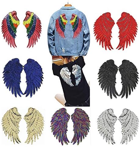 7 пар крилја на секвенци поставени 7 бои Секвен ангелски крилја железо на закрпи извезена апликација за DIY деца девојки жени