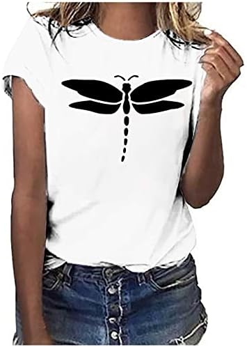 Летни врвови, обични лабави вклопувачки кошули со кратки ракави летни маици врвни змеј трендовски работни врвови блузи