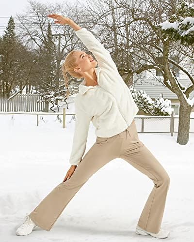 G4free жени руно наредени панталони за подигање со јога со џебови од распрснување зимски панталони термички топло високо половината