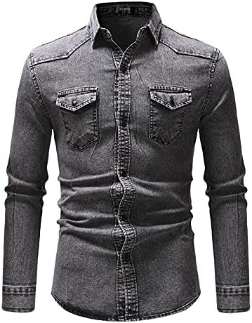 BEUU DENIM лесни јакни кошули за мажи, 2021 мода есен ретро -копче за прицврстување надолу случајни работи со џебови со џебови