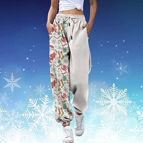 Womenените Божиќни печати џемпери, се протегаат со високи половини, опуштени фитти џемпери ирваси пешачење за атлетски салон