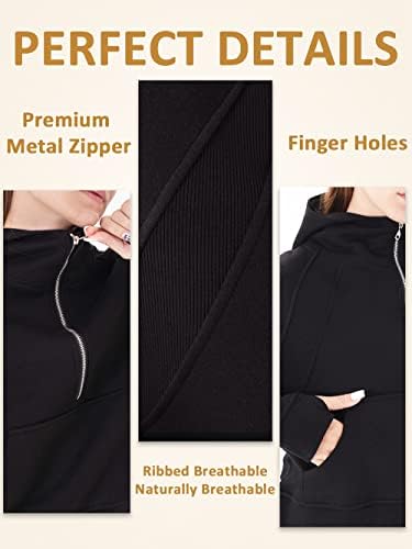 Rivsak женски преголеми нумери со дупаци во дух, внатрешно руно, половина патент, лимон пуловер, џебни врвови на ракави, дупка