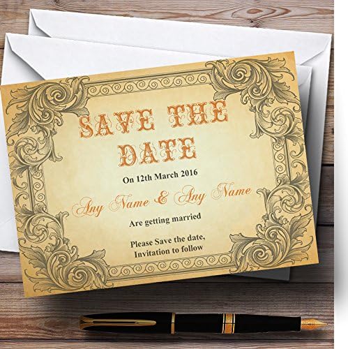 Типографија Гроздобер Портокалова Разгледница Персонализирана Свадба Зачувајте Ги Картичките За Датум