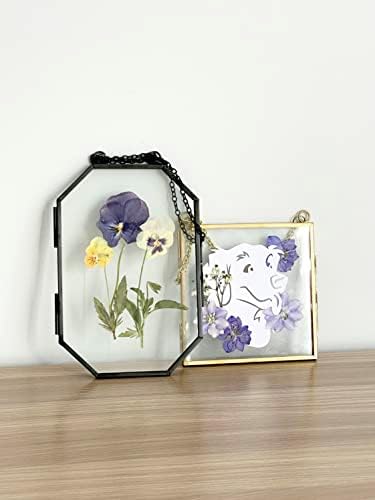 Стаклена рамка за притиснати цвеќиња, лисја и уметнички дела - висечки квадратни метални рамки за слики, чиста двојна стакло