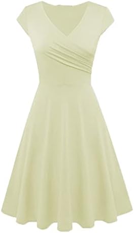 Нокмопо новогодишни фустани моден цврст фустан во боја V-врат со кратки ракави вечерни фустани женски фустани