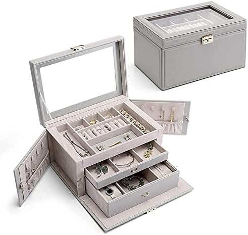Кутија за Складирање накит Стп Кожни Кутии За Накит За Патување со 2 Фиоки Кутија За Организатор На Накит Со Голем Капацитет