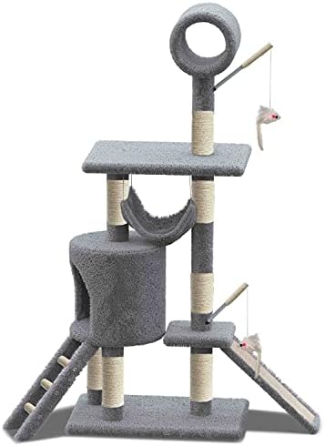 Вуно мачка кула, мачка кондо со сисал гребење, повеќе нивоа рамка за искачување на мачки во затворено, дрво за активност на