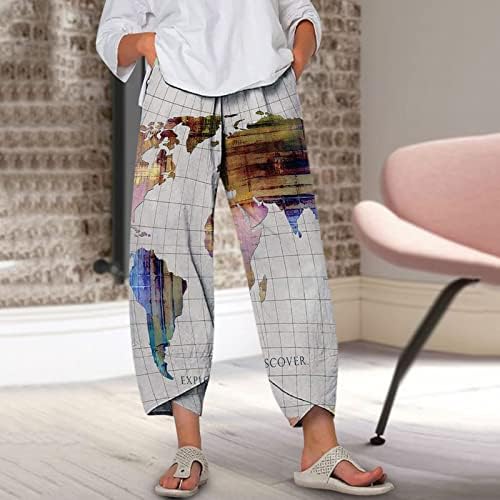 Женски обични широки панталони за нозе Јога Каприс вкрстени по постелнина панталони за жени со високи половини капри лабави