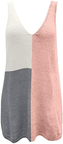 Женски џемпери пролет 2023 година во боја блок крпеница плетена V-врат лабава камизола врвна основна кошула со долг ракав