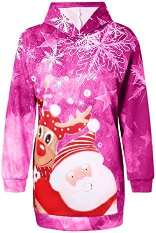 Женски долг ракав џемпер фустан Божиќ печатење лежерен џеб лабав фустан плетен фустан