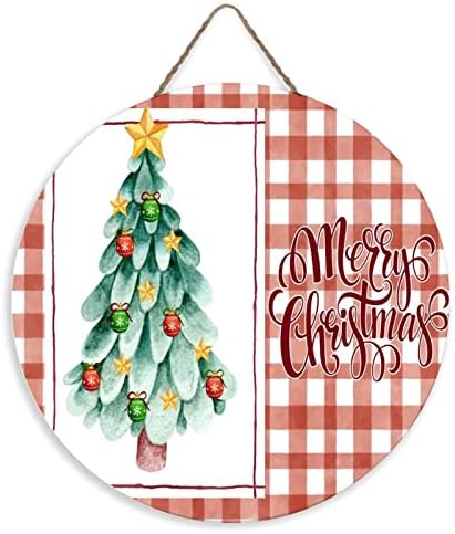 Божиќна црвена биволска карирана проверка Инспиративен wallиден декор дрво знак Плакета 12x12 инчи ирваси новогодишни елки ретро