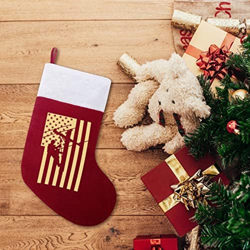 Lineman American Flag Christmas виси чорапи за порибување за Божиќно дрво за одмор дома