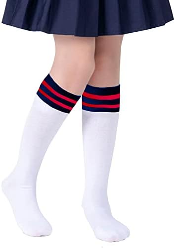 Детски детски фудбалски чорапи атлетски мали деца униформни чорапи мали девојчиња колено високи чорапи момчиња цевки ленти слатки