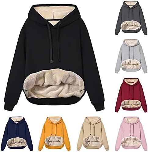 Зимско зимско руно наредени дуксери пуловер, топло кадифен џемпери за џемпери со долги ракави со џебови со џебови