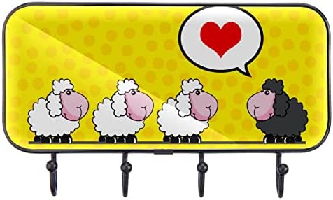 Симпатична Животинска Овца Љубовна Приказна Печатење Палто Решетката Ѕид Монтирање, Влезот Палто Решетката со 4 Кука За Капут