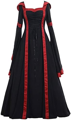 Јегулв Ноќта на вештерките Хокус Покус фустан за жени ренесанса Средновековна костум Фереј готски фустан Должина на ретро наметка