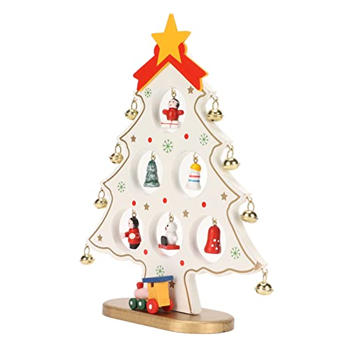 Божиќна дрво, таблета за одмор дрвена таблета со 8 bellвона 7 висат мини новогодишни десктоп украс за распарчување на дрвена