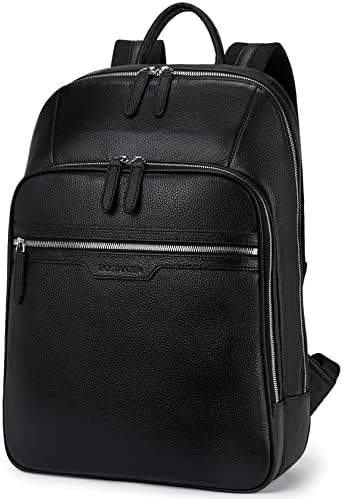 Бостантен мажи кожа ранец 15,6 инчен лаптоп ранец за патувања на колеџ, црна црна боја