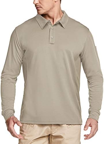 CQR Машка поло маица, тактички кошули со долг ракав, лесна суво фит пика кошула, UPF 50+ кошули за голф на отворено