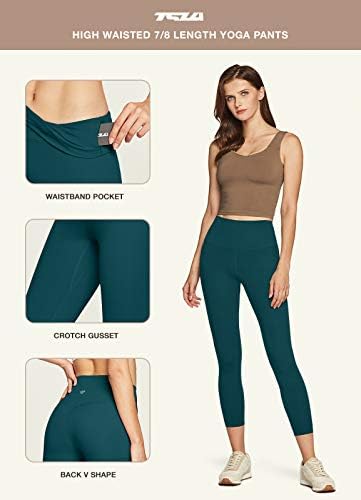 Pantsенски панталони за јога TSLA со скриен/страничен џеб, лесен тренингот што работи хулахопки, 4-насочни хеланки на Капри 4-насочен