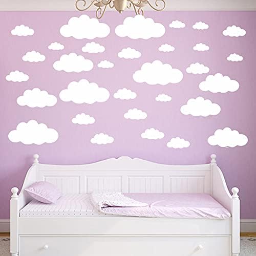 Бели Облаци за Налепници За Ѕидови на Таванот, 31 парчиња Налепница Со Големина На Мешање За Детска Спална Соба Домашен Декор