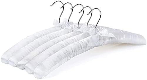 Lepsjgc 38cm преносен 5 парчиња бел сатен со сатен подлежени врвни закачалки облека палто за палто за закачалки за кукички домашни