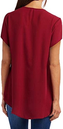 Aniywn женски обични кратки ракави за кратки ракави, дами v вратот патент лабава цврста боја работа канцеларија маица блуза,