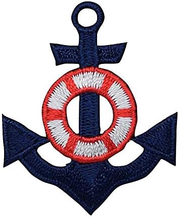Морнарија сина сидро - зачувач на живот црвено/бело извезено железо на лепенка