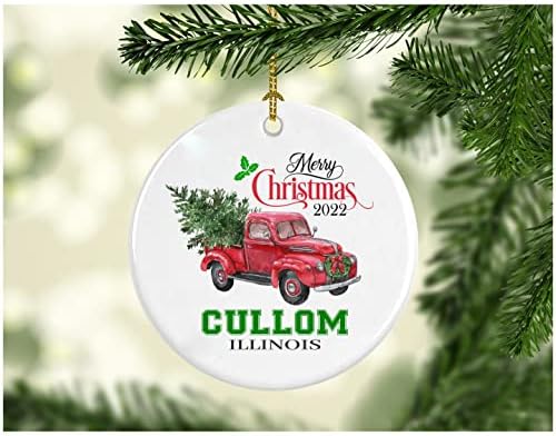 Божиќна декорација дрво Среќен Божиќ 2022 година Кулом Илиноис украс Смешен подарок Божиќ празник како семејство прилично рустикален