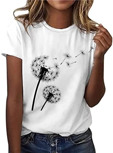 Womenените случајна среќна велигденска печатена маица со кратки ракави со кратки ракави, лабави врвни кошули со долги ракави