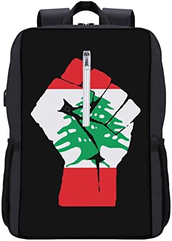 Подигната Тупаница Либанско Знаме Ранец За Лаптоп Издржлива Деловна Компјутерска Торба Од 15,7 Инчи Со USB Порта За Полнење
