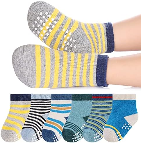 6 пара бебе момче девојче кои не се лизгаат чорапи дете дете зимска густа мека волна деца топли чорапи со костец