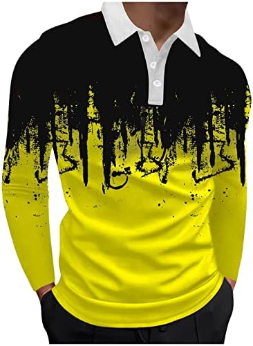 Поло кошули за машки пол, пролетно копче со долги ракави со шипки за печатење на мастило до врвови за голф, мускули тенок вклопат