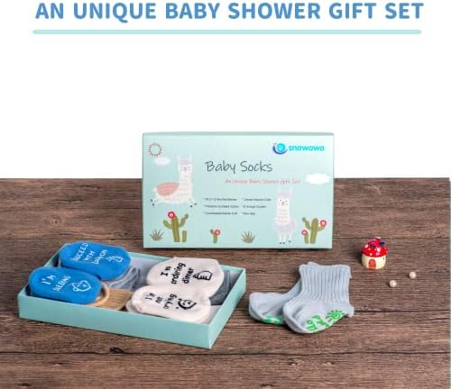 Смешен сет за подароци за бебиња, симпатична сегашност за идеја за туширање и регистар за бебиња, 6 пар чорапи што не се лизгаат,