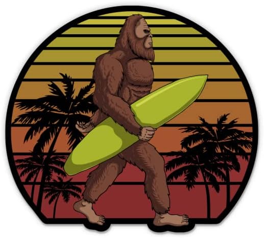 Налепница за сурфање на Bigfoot - налепница за лаптоп 3 - водоотпорен винил за автомобил, телефон, шише со вода - Смешна декорација