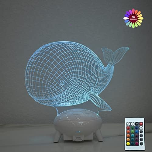 Jsdecor кит ноќно светло за деца 3Д илузија ноќна ламба 16 бои што се менуваат со декор за далечински управувач