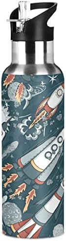 Глафи Вселенски Ракети Ѕвезди Цртан Филм Шише Со Вода Со Капак Од Слама, Без БПА, 20 Мл Шишиња Со Вода Изолиран Нерѓосувачки