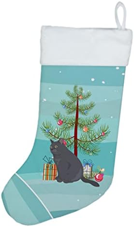 Богатства на Каролина CK4751CS Британски Шортаир 1 Мачка Среќна Божиќна Божиќна порибување, камин виси чорапи Божиќна сезона