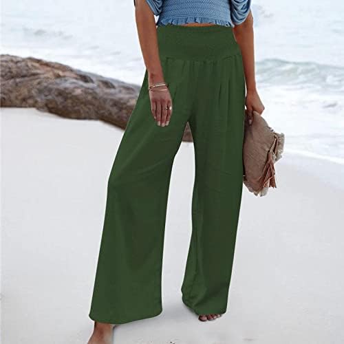 Sgasy женски панталони 2023 летни обични панталони со широки нозе, проток на еластично влечење на половината Палацо панталони