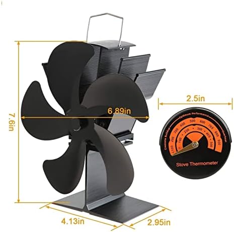 Уонгфи 5-Сечила Вентилаторот за Шпорет На Огниште Со Топол Оган Циркулира Топол Загреан Воздух Термометар За Вентилатор На Еко