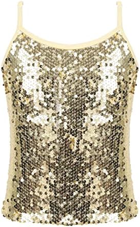 Tiaobug Girls Sparkle Sequins Dance Crop Top Road Round Reck Camisole Camisole Tops Weal Coars Jazz Performance Burtion Vest