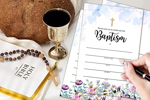 Картички За Покана за крштевање, Акварел Диви Цвеќиња Пополнуваат Картички За Покани, Покани За Прва Причест, Крштевање, Верска