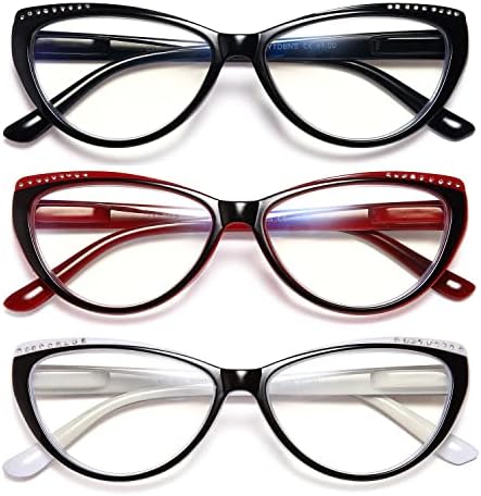 ИТДБНС Очила За Читање Блокирање На Сина Светлина - 3 Пакет Лесни Читатели Очила За Дизајнер На Мачкини Очи За Жени со Флексибилни