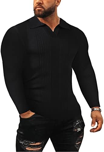 Тенок маж за машки комолеза плетена поло маица кратка/долга ракав случајна основна маичка маица за голф маица маица маица маица
