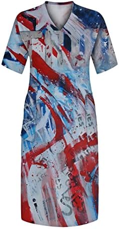 Облека од 4-ти јули фустан 2023 лето плус големина Краток ракав А-линија, обичен забавен фустан парада за парада на плажа, кој