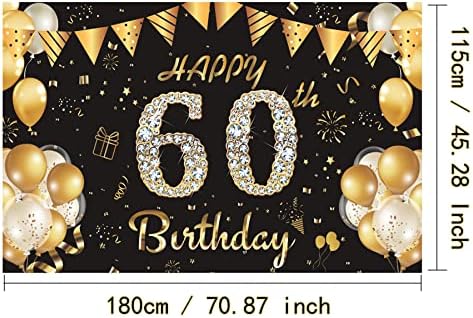 Црна И Златна Среќен 60-Ти Роденден Позадина Банер За Мажи Жени, Шеесет Години Роденден Фотографски Позадина Торта Маса Материјали
