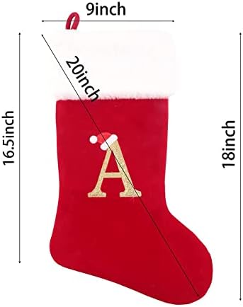 Отбин 20 инчи Божиќни чорапи Црвен кадифе со бела супер мека плишана манжетна извезена Божиќна порибување класична персонализирана